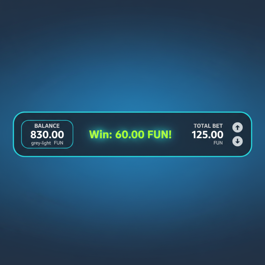 Aviamasters 2 bottom bar with BALANCE 830.00 FUN on the left, Win: 60.00 FUN! in bright green in the centre, and TOTAL BET 125.00 FUN on the right with white arrow buttons