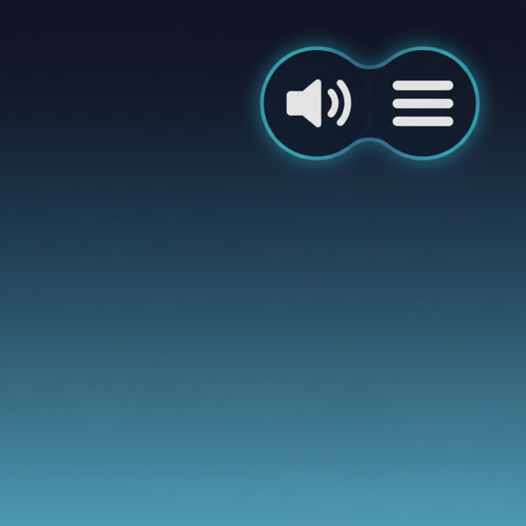 Aviamasters 2 top-right corner: white speaker icon with sound waves and three white horizontal lines forming the hamburger menu