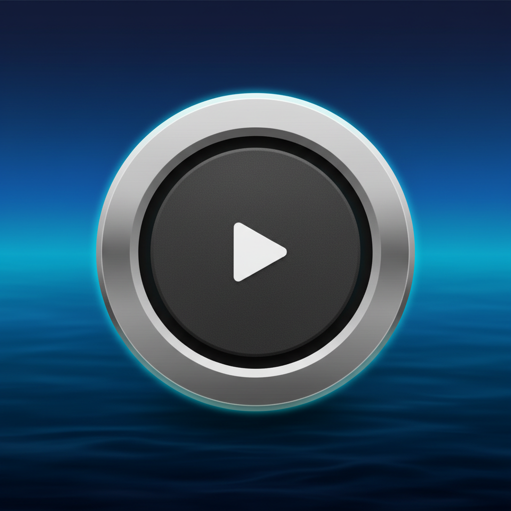 Aviamasters 2 Spin button detail: large circle with a thick silver-grey metallic ring featuring a 3D gradient, dark-grey matte inner circle, white triangle in the centre as a play symbol