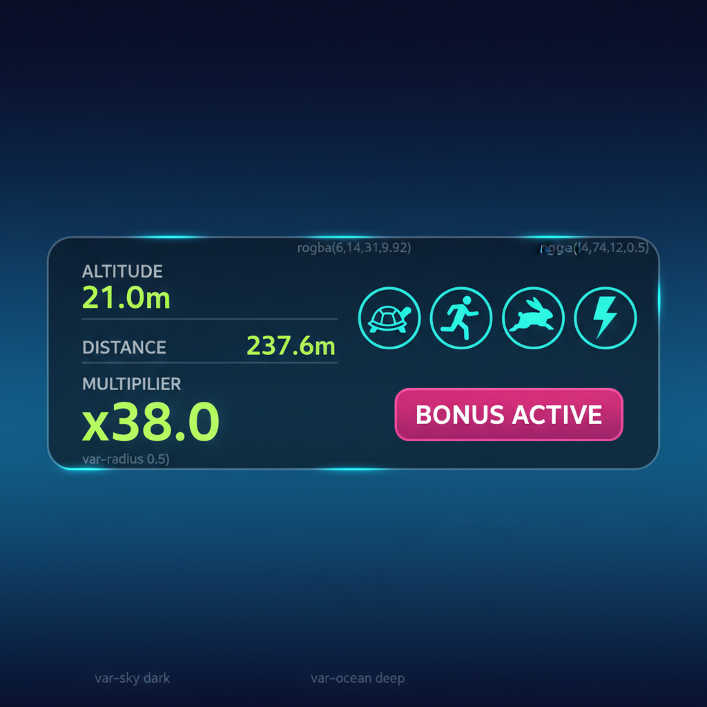 Aviamasters 2 statistics panel along the bottom of the screen showing ALTITUDE 21.0m, DISTANCE 237.6m and MULTIPLIER x38.0 in bright green, with speed icons turtle, person, hare and lightning bolt, and BONUS ACTIVE in magenta